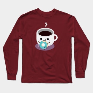 Coffee Eating Donut Long Sleeve T-Shirt